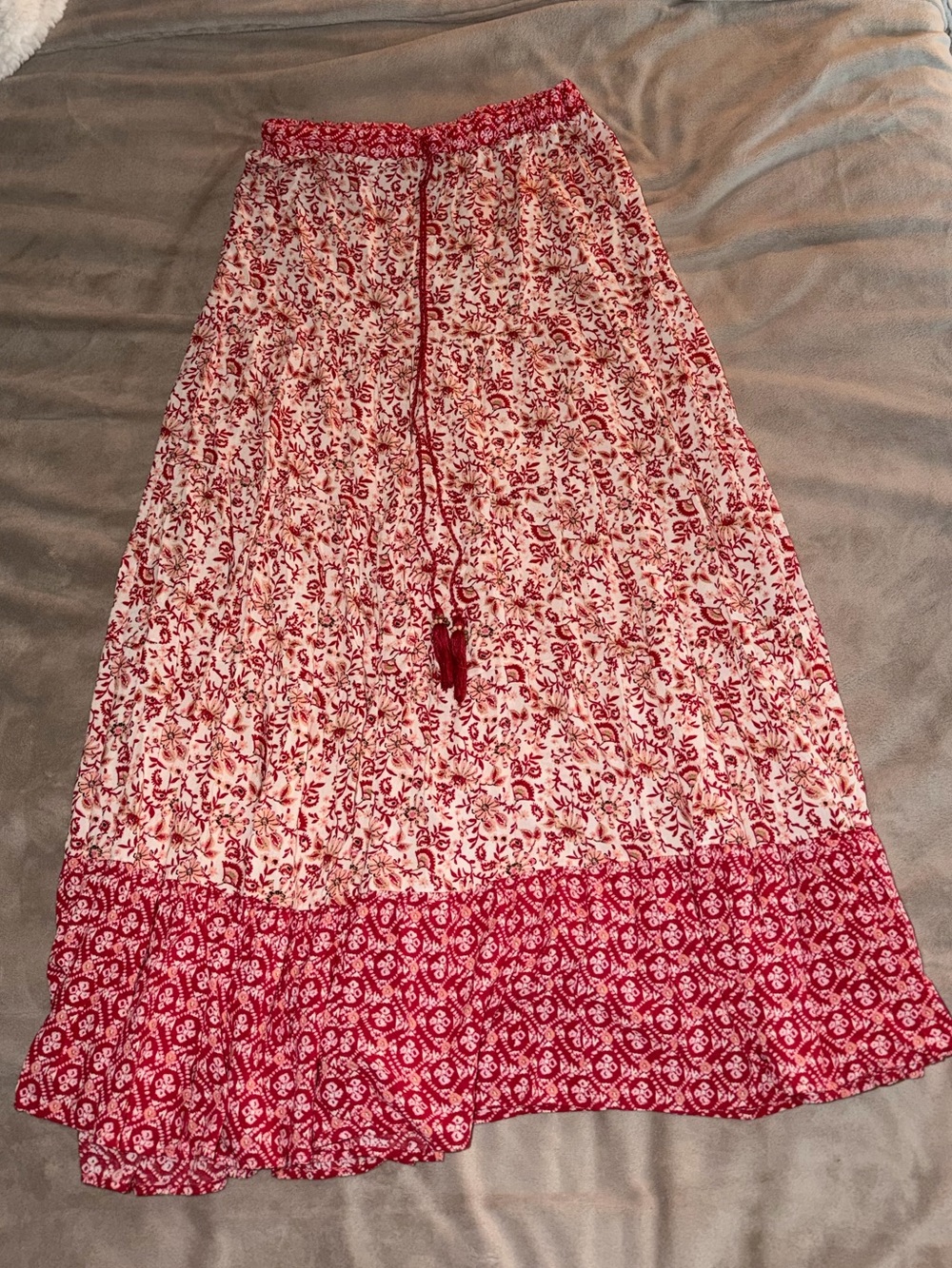 Zara Dark Pink and Cream Boho Maxi Skirt